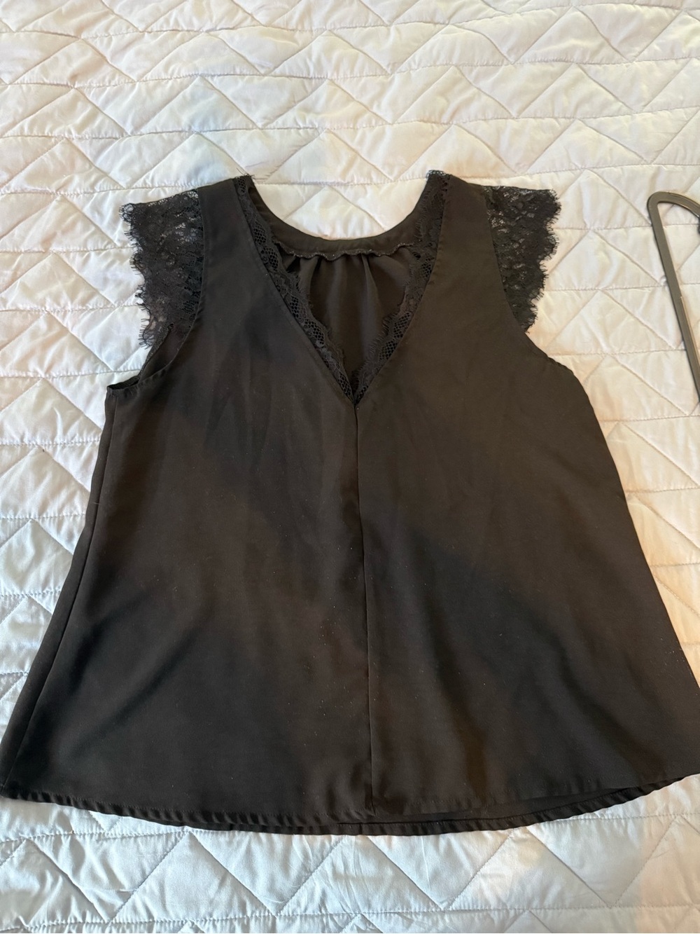 Black Lace-Trim V-Neck Sleeveless Top